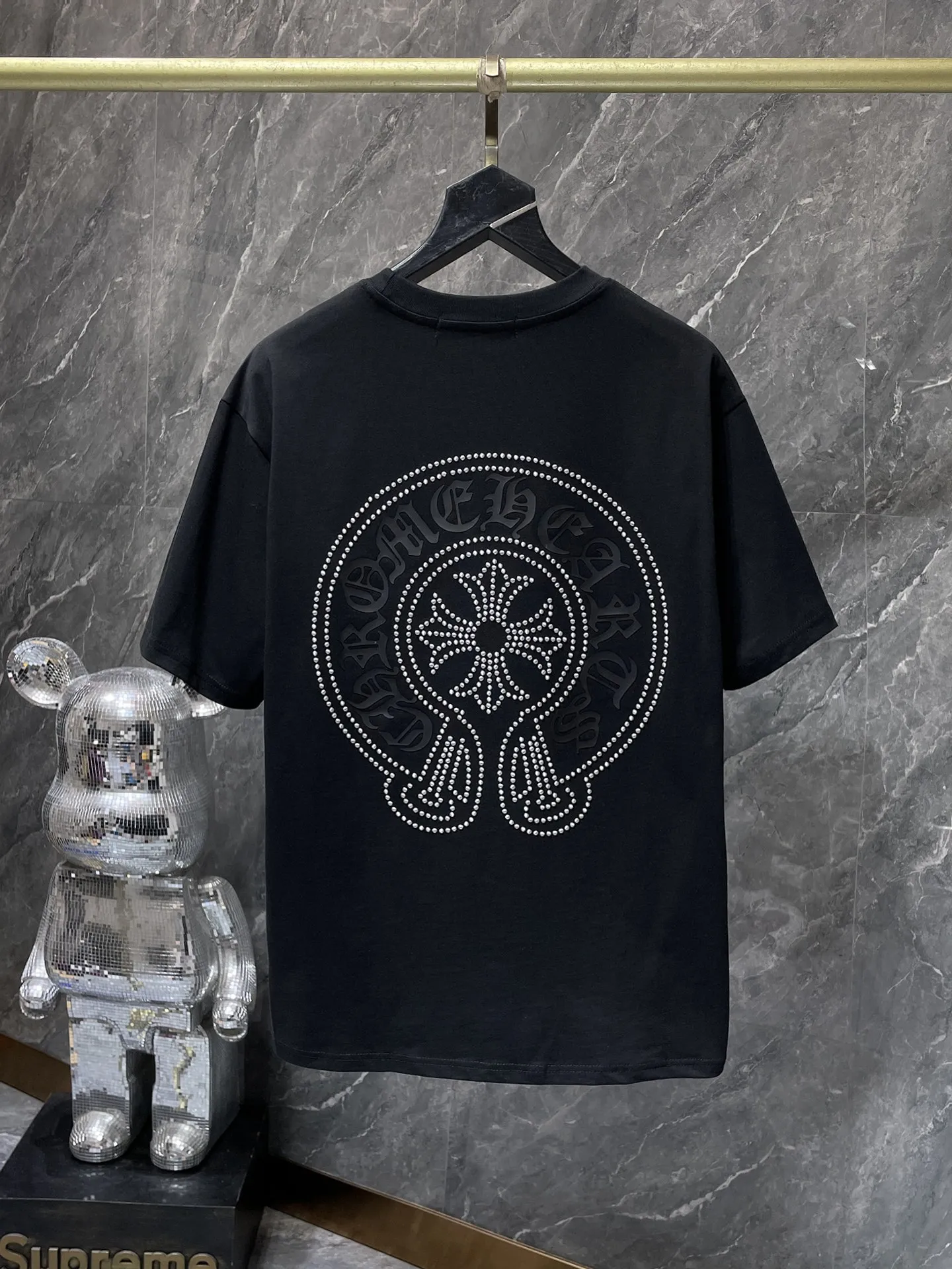 P180 New in summer Chrome Hearts 25ss High weight, environmentally friendly and high-quality top fabric 280g Chrome silicone hot diamond cross horseshoe short sleeves, counter synchronization, replica version 1:1 Recommended colors: white, black